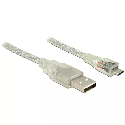 Delock USB 2.0-s kábel A-típusú csatlakozódugóval > USB 2.0 Micro-B csatlakozódugóval 2 m, áttetsző