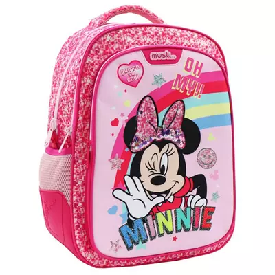 Must: Minnie egeres rózsaszín flitteres iskolatáska, hátizsák 32x18x43cm