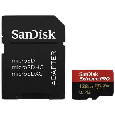 Sandisk microsd extreme pro kártya 128gb, 200/90 mb/s, a2 c10 v30 uhs-i u3 (214504)