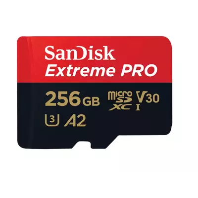 Sandisk microsd extreme pro kártya 256gb, 200/140 mb/s, a2 c10 v30 uhs-i u3 (214505)