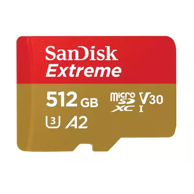 Sandisk microsd extreme kártya 512gb, 190/130 mb/s, a2 c10 v30 uhs-i u3 (121589)