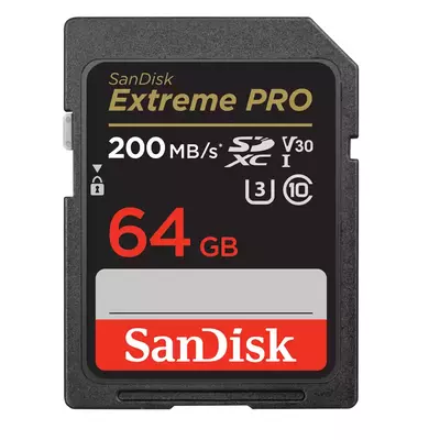 Sandisk sdxc extreme pro kártya 64gb, 200/90 mb/s , uhs-i, class 10, u3, v30 (121595)