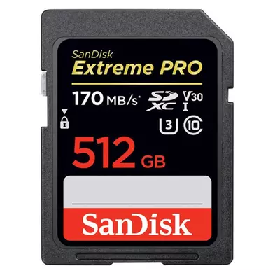 Sandisk sdxc extreme pro kártya 512gb, 200/140 mb/s , uhs-i, class 10, u3, v30 (121598)