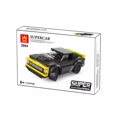 Supercar fekete/sárga sportkocsi | 119 db építőkocka | más ismert márkákkal kompatibilis építőjáték | WANGE 2884