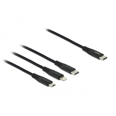 Delock 1 m hosszú, USB töltő kábel 3 az 1 USB Type-C  apa Lightning -, Micro USB- és USB Type-C  csa
