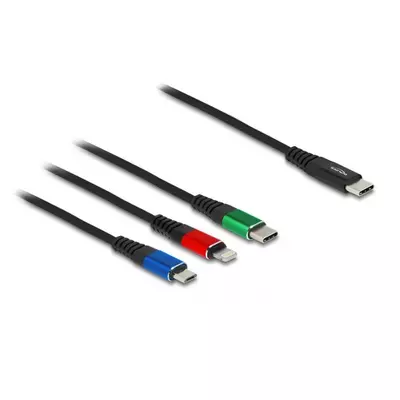Delock 30 cm hosszú, USB töltő kábel 3 az 1 USB Type-C  apa Lightning -, Micro USB- és USB Type-C  csatlakozáshoz