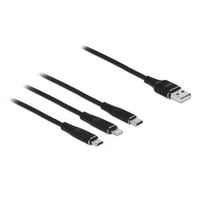 Delock 30 cm hosszú, USB töltő kábel 3 az 1-ben Lightning -, Micro USB- és USB Type-C  csatlakozáshoz