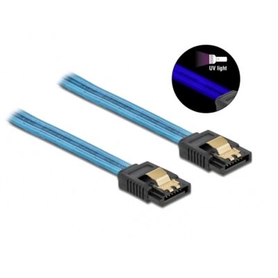 Delock 6 Gb/s SATA kábel UV fényhatással kék színű, 70 cm