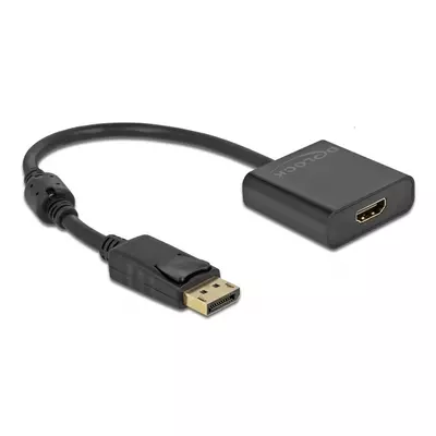 Delock Adapter DisplayPort 1.2-dugós csatlakozó-HDMI-csatlakozóhüvely 4K aktív fekete