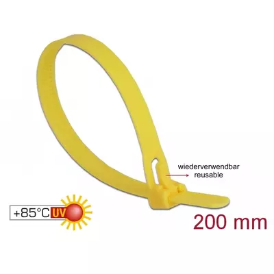 Delock Kábelösszeköto újrahasznosítható hoálló hossza 200 mm, szélessége 7,5 mm, 100 db. sárga