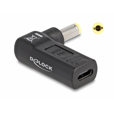 Delock Laptop töltőkábel adapter USB Type-C  anya - 5,5 x 2,5 mm apa 90  fokban hajlított