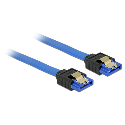 Delock SATA-kábel, 6 Gb/s, hüvely, egyenes > SATA hüvely, egyenes, 20 cm, kék aranyszínu kapcsokkal