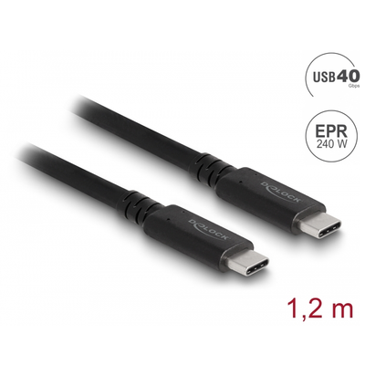 Delock USB4 40 Gbps koaxiális kábel 1,2 m USB PD 3.1 kiterjesztett teljesítménytartomány 240 W