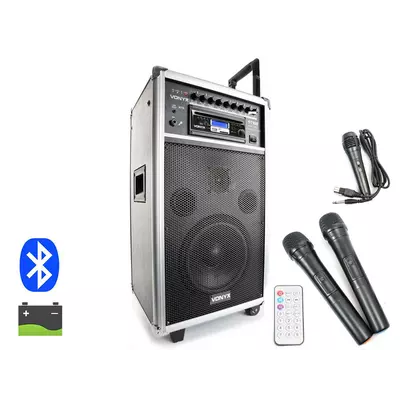 Vonyx ST-100 (8") 250W akkumulátoros hordozható hangfal (3xMik + MP3 + Bluetooth+ CD)