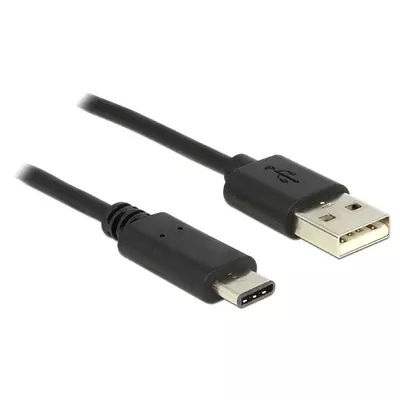 Delock USB 2.0-s kábel A-típusú csatlakozódugóval > USB C típus 2.0 csatlakozódugóval, 0,5 m, fekete