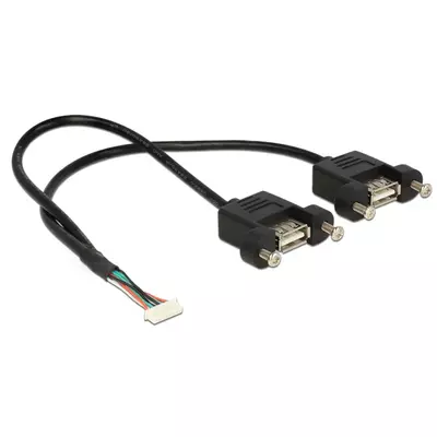 Delock USB 2.0-s kábel, 1,25 mm, 8 tűs > 2 x USB 2.0 A típusú panelrögzítés, 25 cm