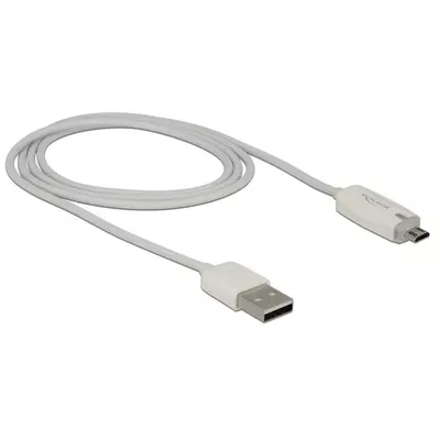 Delock USB2.0 micro USB adat- és töltőkábel LED visszajelzéssel, fehér színű