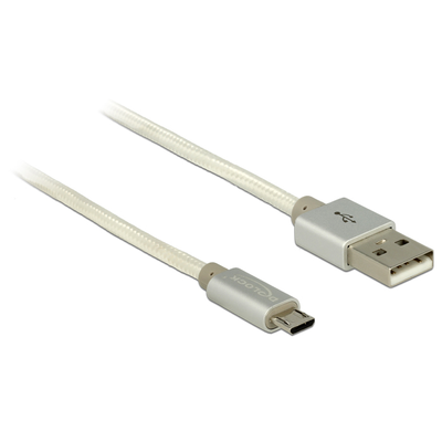 Delock adat és töltő kábel USB 2.0 A típus apa> USB 2.0 Micro-B textil árnyékolással, fehér