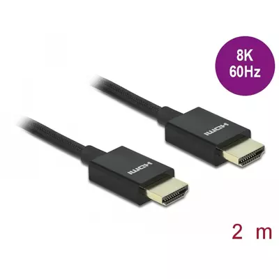 Delock Nagysebességű HDMI -kábel koax 48 Gbps 8K 60 Hz, fekete 2 m