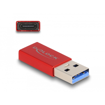 Delock USB 10 Gbps adapter A-típusú USB apa - USB Type-C  aktív anya piros