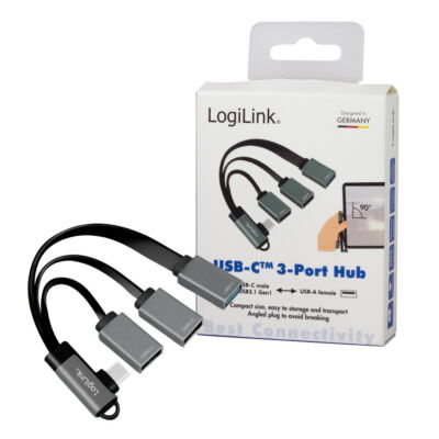 Logilink USB 3.2 Gen 1 hub, USB-C/M (90 )   3x USB-A/F, alu, 0,15 m