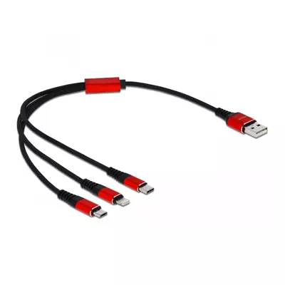 Delock 30 cm hosszú, USB töltő kábel 3 az 1-ben Lightning -, Micro USB- és USB Type-C  csatlakozásho