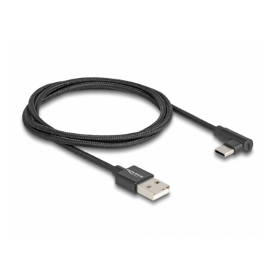 Delock USB 2.0 kábel A-típusú csatlakozódugó - USB Type-C  csatlakozódugó, ívelt, 1 m, fekete