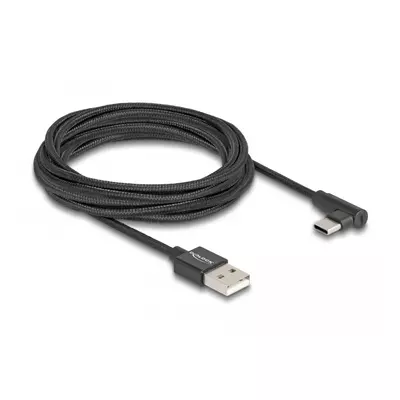 Delock USB 2.0 kábel A-típusú csatlakozódugó - USB Type-C  csatlakozódugó, ívelt, 3 m, fekete