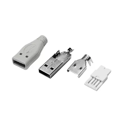 Logilink USB 2.0 csatlakozó önálló összeszereléshez, USB-A/M, forrasztási típus, szürke