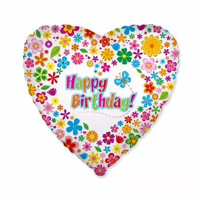 "Happy Birthday" feliratos szív alakú fólia lufi 45cm