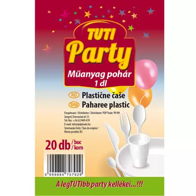 Tuti party műanyag pohár 1dl 20db-os kiszerelésben