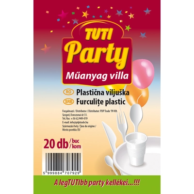 Tuti party műanyag villa 20db-os kiszerelésben