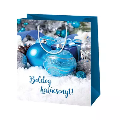 Boldog karácsonyt! kék közepes méretű ajándéktáska 18x10x23cm