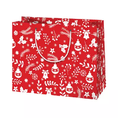 Piros-fehér karácsonyi közepes méretű ajándéktáska 18x10x23cm
