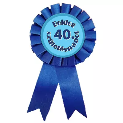"Boldog 40. születésnapot" feliratú kék party kitűző
