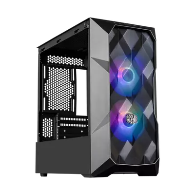 COOLER MASTER Ház Micro ATX MasterBox TD300 MESH, 2db ARGB Ventilátorral, Tápegység nélkül, Edzett Üveg, fekete