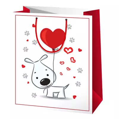 Szerelmes kutyus mintás normál méretű ajándéktáska 11x6x14cm-es