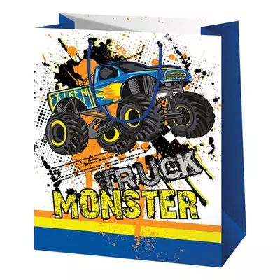 Monster Truck mintás közepes ajándéktáska 18x10x23cm