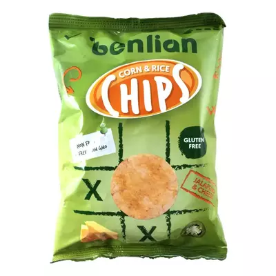 Benlian gluténmentes jalapeno paprika és sajt ízesítésű rizs és kukorica chips 50g