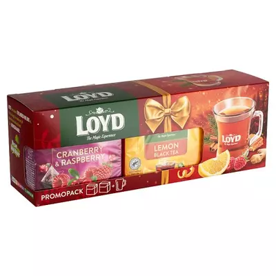 Loyd piramis tea box áfonya-fekete tea kivitelben pohárral 80g