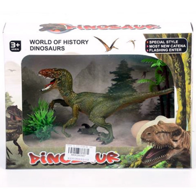 Velociraptor dinoszaurusz figura tojással és növényekkel