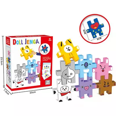 Színes Jenga 24db-os állatos puzzle 6cm-es elemekkel