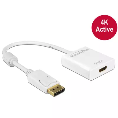 Delock Adapter Displayport 1.2-dugós csatlakozó > HDMI-csatlakozóhüvely 4K aktív, 20cm, fehér