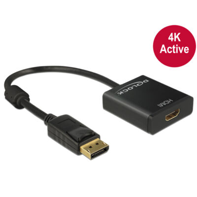 Delock Adapter Displayport 1.2-dugós csatlakozó > HDMI-csatlakozóhüvely 4K aktív, 20cm, fekete