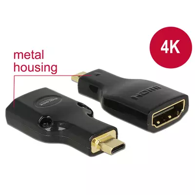 Delock adapter Gyors-sebességű HDMI Ethernettel - HDMI micro-D apa véggel > HDMI-A anya 4K fekete
