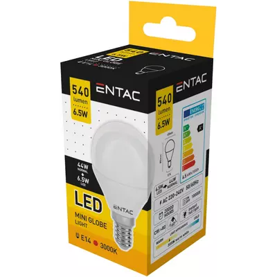 Entac LED mini gömb izzó 6,5W E14 4000K