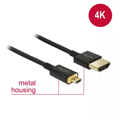 Delock Nagysebességű HDMI-kábel Ethernettel - HDMI-A-csatlakozódugó > HDMI Micro-D-csatlakozódugó,3D
