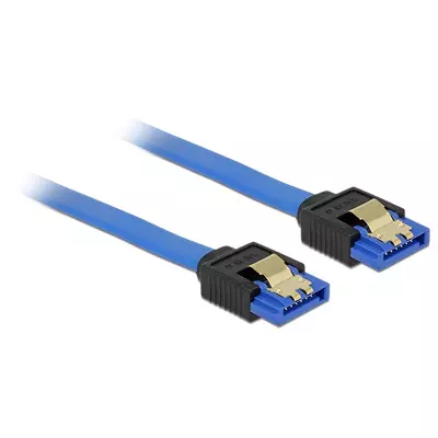 Delock SATA-kábel, 6 Gb/s, hüvely, egyenes > SATA hüvely, egyenes, 10 cm, kék aranyszínu kapcsokkal