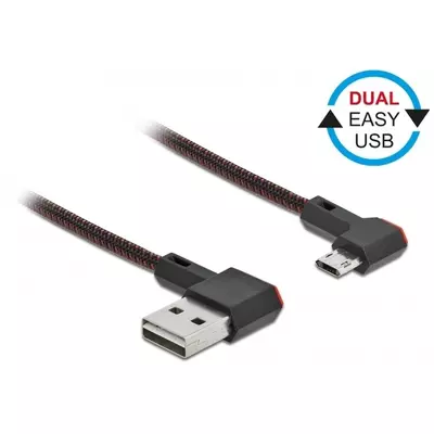 Delock EASY-USB 2.0 kábel A-típusú csatlakozódugó - EASY-USB Micro-B típusú csatlakozódugó, ívelt ba