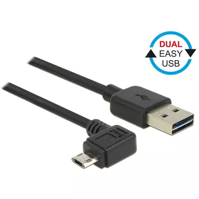 Delock Kábel, EASY-USB 2.0-s A csatlakozó > EASY-USB 2.0-s Micro-B csatlakozó ívelt bal / jobb, 0,5m